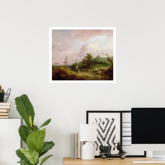 Kustlandschap met een Shepherd en zijn kudde, c Poster (Thuiskantoor)