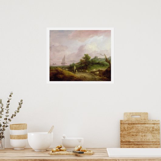 Kustlandschap met een Shepherd en zijn kudde, c Poster (Keuken)