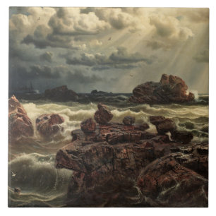Kustlandschap met schepen aan de horizon tegeltje