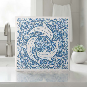 Kustlevens Serie Drie Dolfijnen Blauw ID1208 Tegeltje