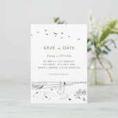 Kustliefde zandstrand minimale bruiloft save the date (Staand voorkant)