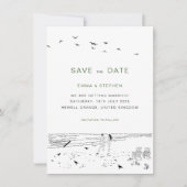 Kustliefde zandstrand minimale bruiloft save the date (Voorkant)