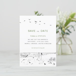 Kustliefde zandstrand minimale bruiloft save the date