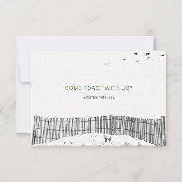 Kustliefde zandstrand minimale lijn kunst bruiloft RSVP kaartje