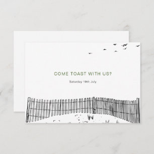 Kustliefde zandstrand minimale lijn kunst bruiloft RSVP kaartje