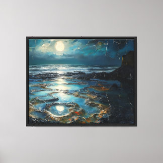 Kustlijn bij maanlicht canvas afdruk