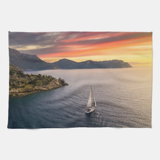 Kustlijn | Bodrum, Turkije Theedoek (Horizontaal)