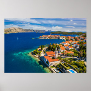 Kustlijn Korcula Town, Korcula Island, Kroatië Poster