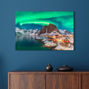 Kustlijn   Lofoten-eilanden, Hamnoy, Noorwegen Canvas Afdruk