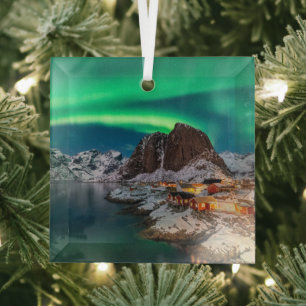 Kustlijn   Lofoten-eilanden, Hamnoy, Noorwegen Glas Ornament