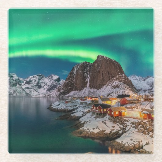 Kustlijn | Lofoten-eilanden, Hamnoy, Noorwegen Glazen Onderzetter (Voorkant)