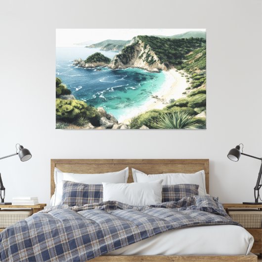 Kustlijn uitzicht van Palaiokastritsa Painting, Co Canvas Afdruk (Insitu (Slaapkamer))