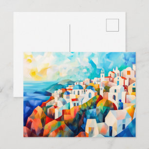 Kustlijn van Santorini in artistieke impressie Feestdagenkaart