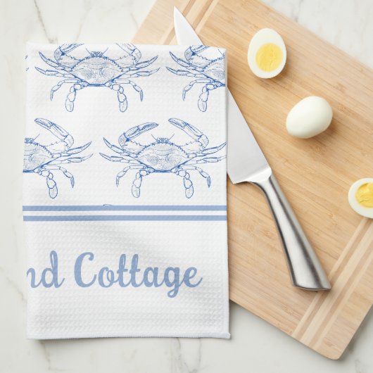 Kustmakersblauw en witte krab op maat theedoek (Quarter Fold)