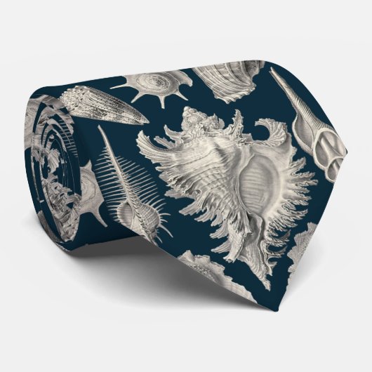 Kustmarine Blauwe en Witte Zeeschelpen Oceaan Stropdas (Opgerold)