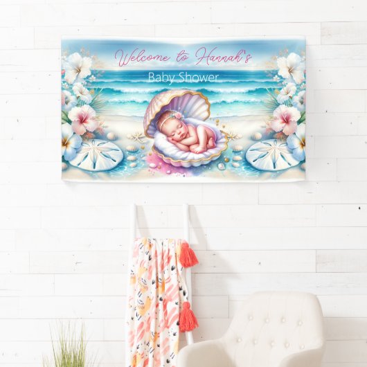 Kustmeisje Baby shower gepersonaliseerd Spandoek (Insitu)