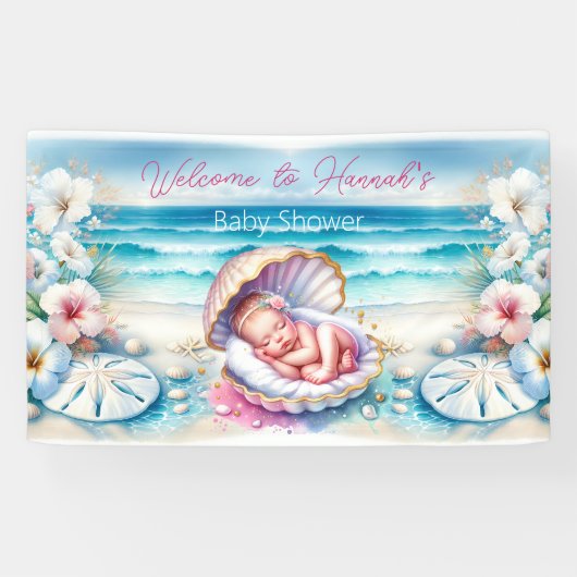 Kustmeisje Baby shower gepersonaliseerd Spandoek (Horizontaal)