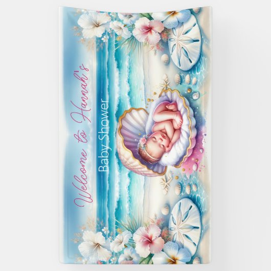 Kustmeisje Baby shower gepersonaliseerd Spandoek (Verticaal)