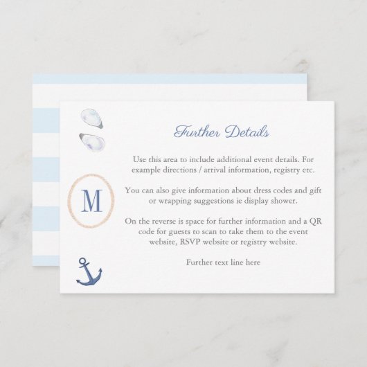 Kustmonogram Baby shower register QR-code Informatiekaartje (Voorkant / Achterkant)