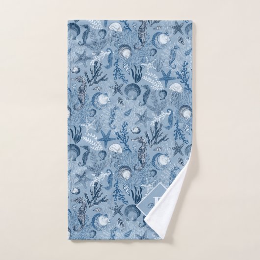 Kustmonogram het Blauwe leven van het OceaanZee Bad Handdoek (Handdoek)