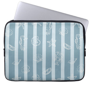 Kustnautisch patroon Blauwe zee schelp & zeepaar Laptop Sleeve
