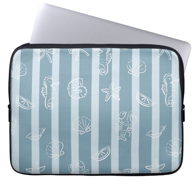 Kustnautisch patroon | Blauwe zee schelp & zeepaar Laptop Sleeve (Voorkant)