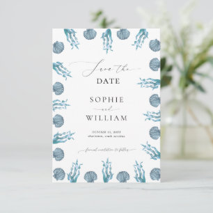 Kustnavigatie Blauwe Schelp Frame Strand Huwelijk Save The Date