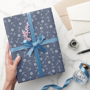 Kustnavigatie Kleine Ankers Gegooid op Marineblauw Cadeaupapier