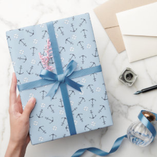 Kustnavigatie Kleine Ankers Gegooid op Zachte Blau Cadeaupapier