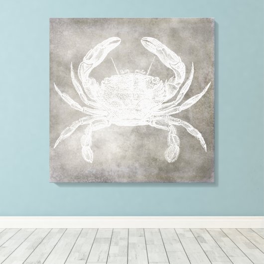 Kustneutrale Waterverf Crab Silver Pewter Canvas Afdruk (Insitu (Houten vloer))