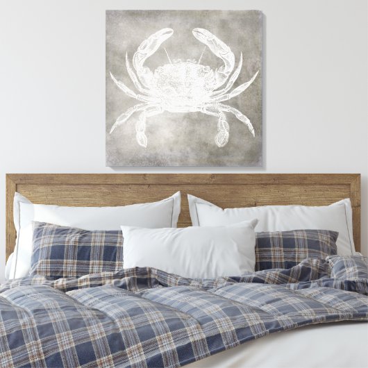 Kustneutrale Waterverf Crab Silver Pewter Canvas Afdruk (Insitu (Slaapkamer))