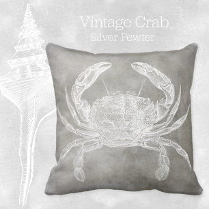 Kustneutrale Waterverf Crab Silver Pewter Kussen