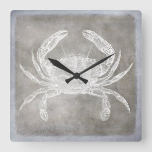 Kustneutrale Waterverf Crab Silver Pewter Vierkante Klok