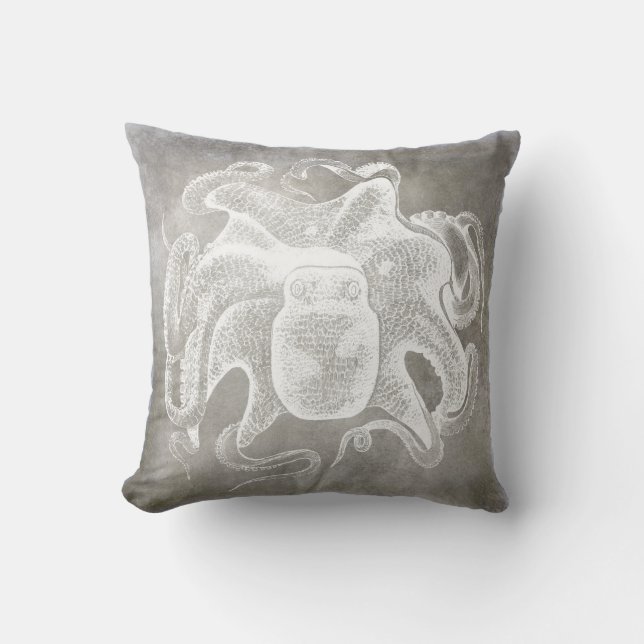 Kustneutrale Waterverf Octopus Silver Pewter Kussen (Voorkant)