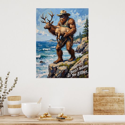 Kustnieuwsgierigheid: Bigfoot en de Elk Poster (Keuken)