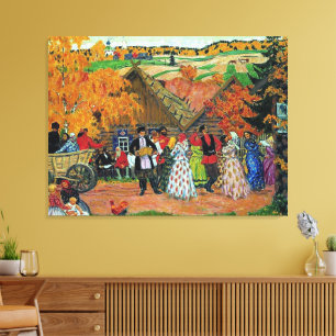 Kustodiev - Dorpsvakantie, Canvas Afdruk
