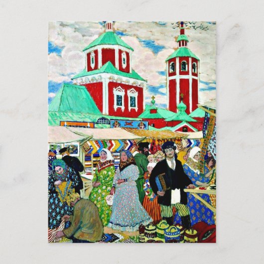 Kustodiev - Op de beurs Briefkaart (Voorkant)