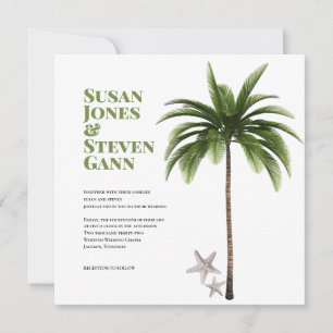 Kustpalm Bold Typography Beach Wedding Kaart