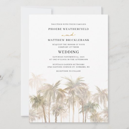 Kustpalmbomen Moderne bestemming bruiloft Kaart (Voorkant)