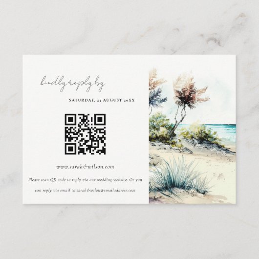 Kustpalmstrand zeebaars QR-code RSVP Informatiekaartje (Voorkant)