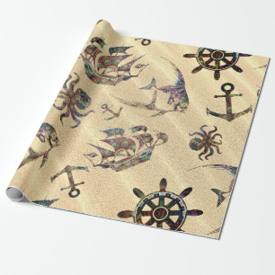 Kustpatroon op zand cadeaupapier