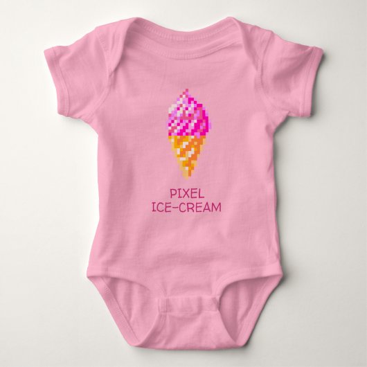 KUSTPIXEL MET 8 BITS ART PINK ICE CREAM GEEK BABY  ROMPER (Voorkant)