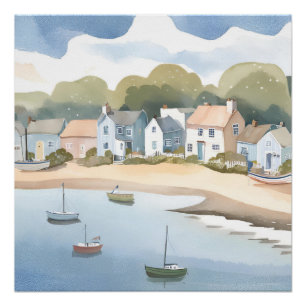 kustplaats Airy Beachy Waterverf schilderij Perfect Poster