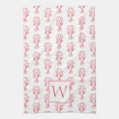Kustpreppy rode en witte kreeften Monogram Theedoek (Verticaal)