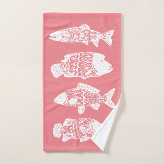 Kustroze vis en koraalroze bad handdoek (Handdoek)