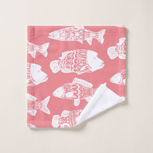 Kustroze vis en koraalroze bad handdoek (Wasdoekje)