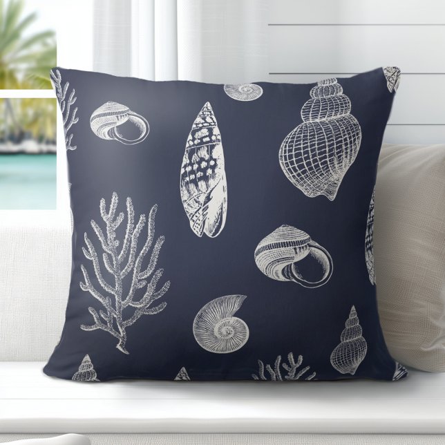 Kustschaal Marine Blauw Wit Kussen (Discover Gorgeous Coastal Throw Pillows by Totally Coast.)