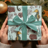 Kustschatten Zeepaardje & Koraal Nautisch Cadeaupapier