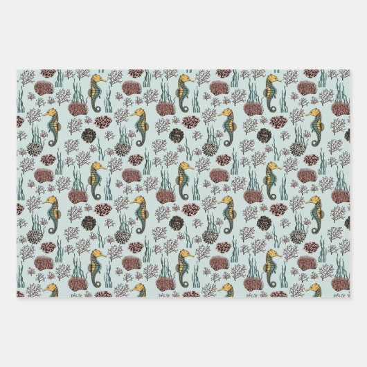 Kustschatten Zeepaardje & Koraal Nautisch Inpakpapier Vel (Voorkant 2)