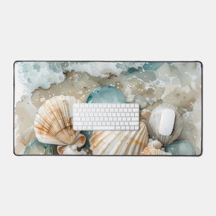 Kustschelpen Aquarel Drijfhout Scene Bureaumat